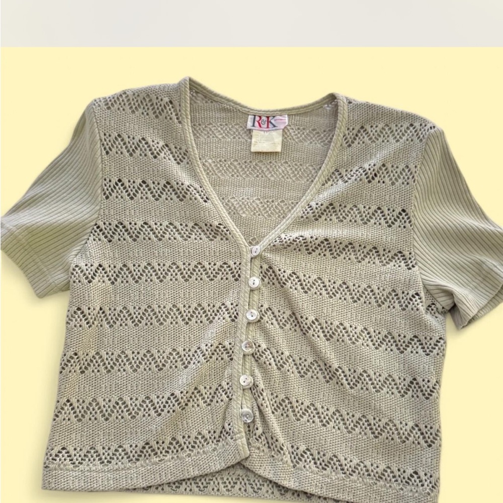 R&K Vintage Beige Knit Cardigan | Button Front Short Sleeve
